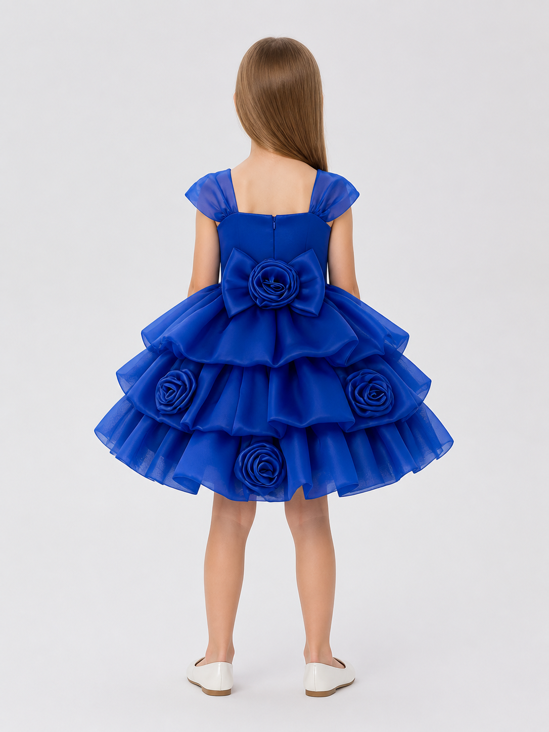 Full Dress with Roses and Bow, Blue back view