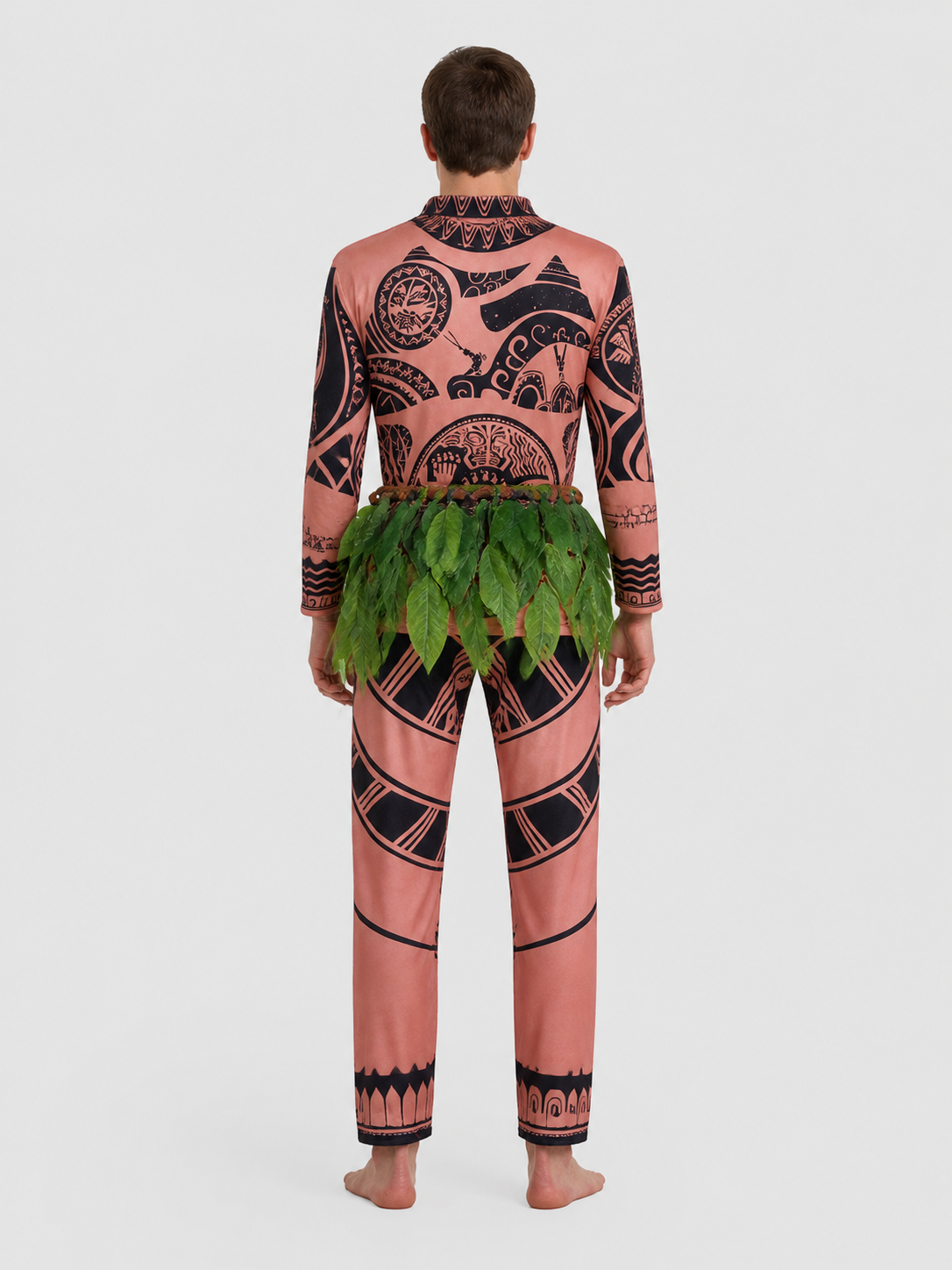 Maui Cosplay Costume: Long-Sleeve Shirt, Pants, and Grass Skirt back view