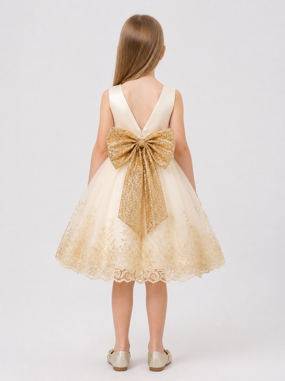 Girls' Party Tutu Dress with Gold Bow back view