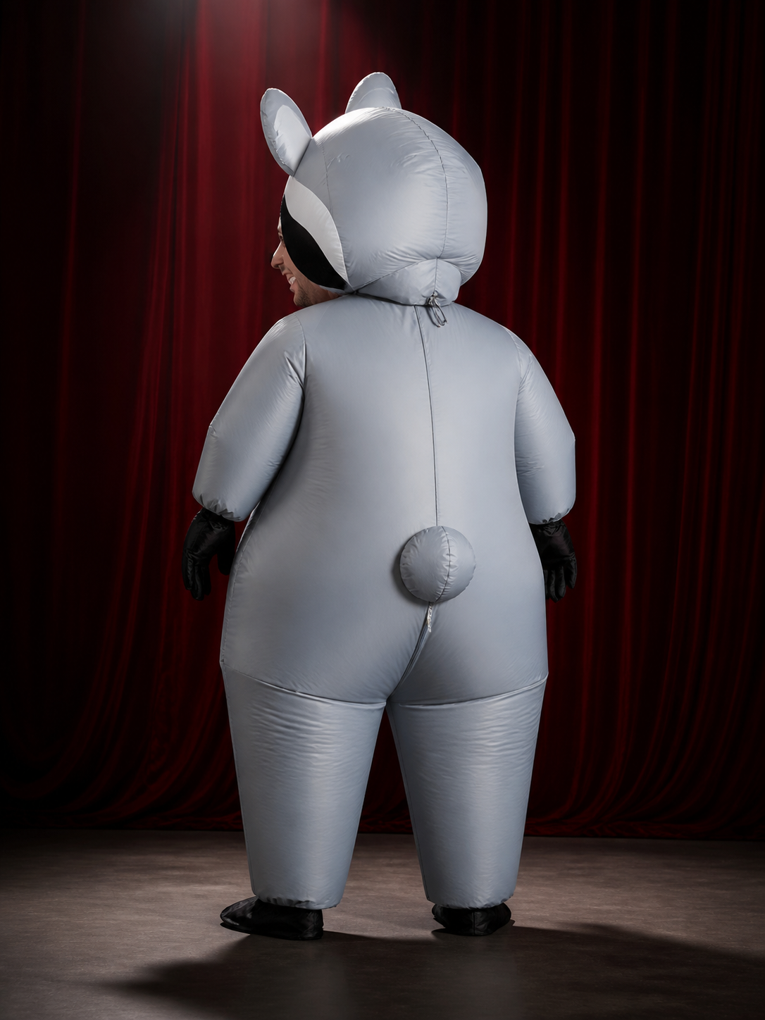 Raccoon Inflatable Costume, Gray Cartoon Jumpsuit for Halloween and Christmas back view