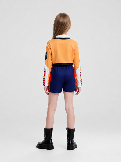 Children's Demon Hunters Cosplay Costume: Long-Sleeve Top and Shorts back view