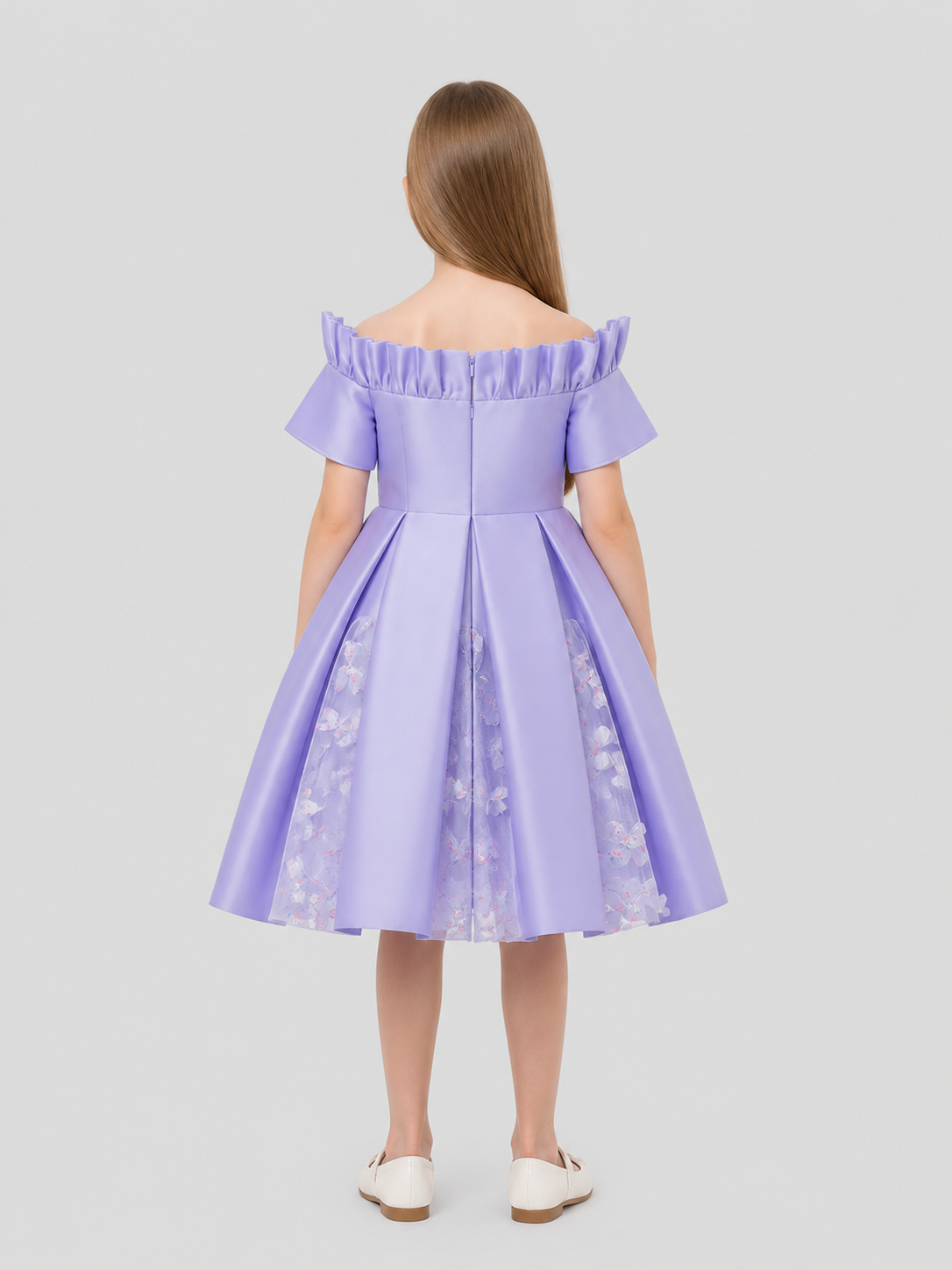Lavender Princess Dress for Girls with Tulle back view