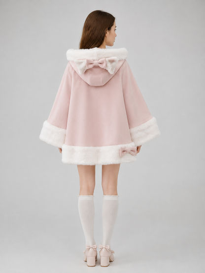 Soft Pink Hooded Cape with Bows and Ears back view