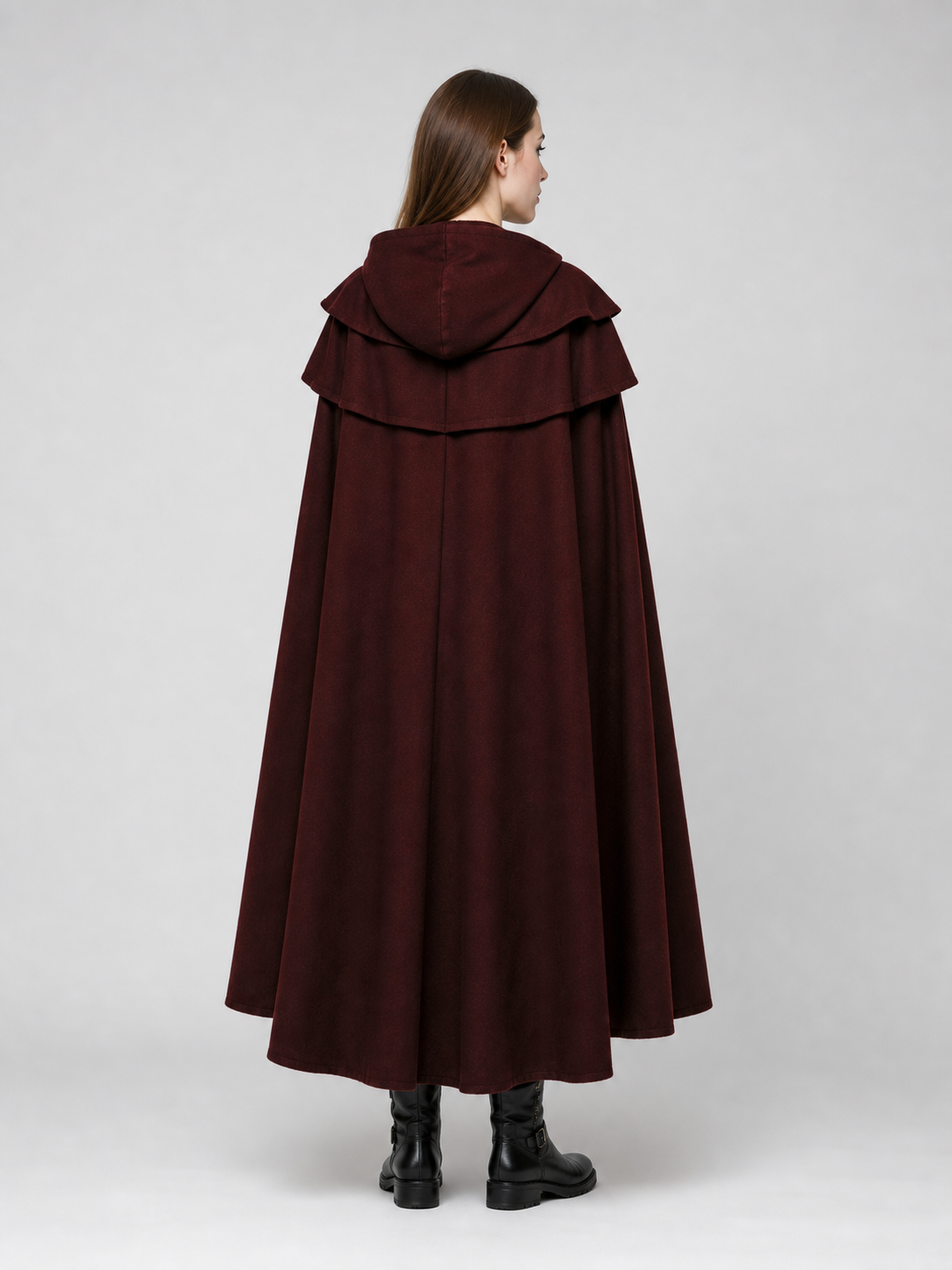Medieval Gothic Hooded Cloak, Burgundy