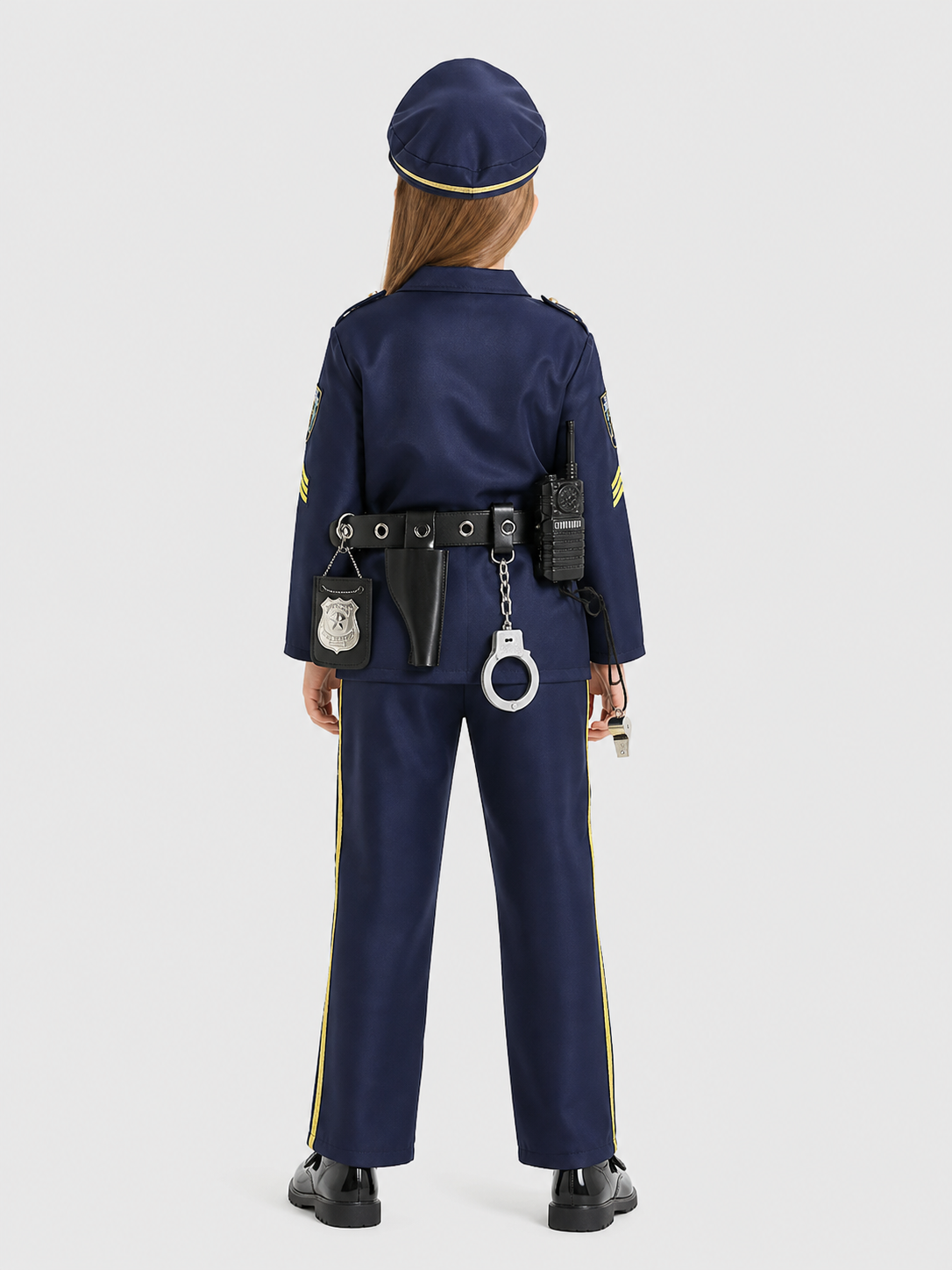 Police Cosplay Costume Set with Cap and Accessories back view