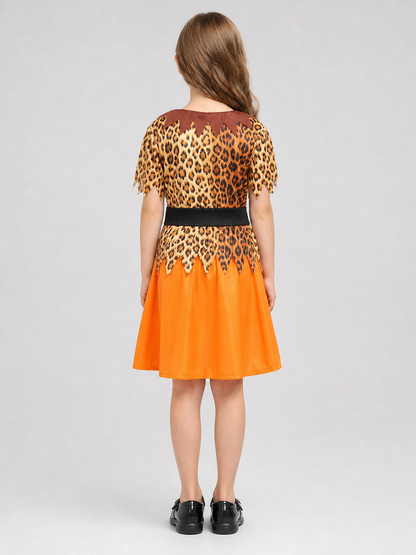 Kids' Caveperson Costume with Leopard-Print Top