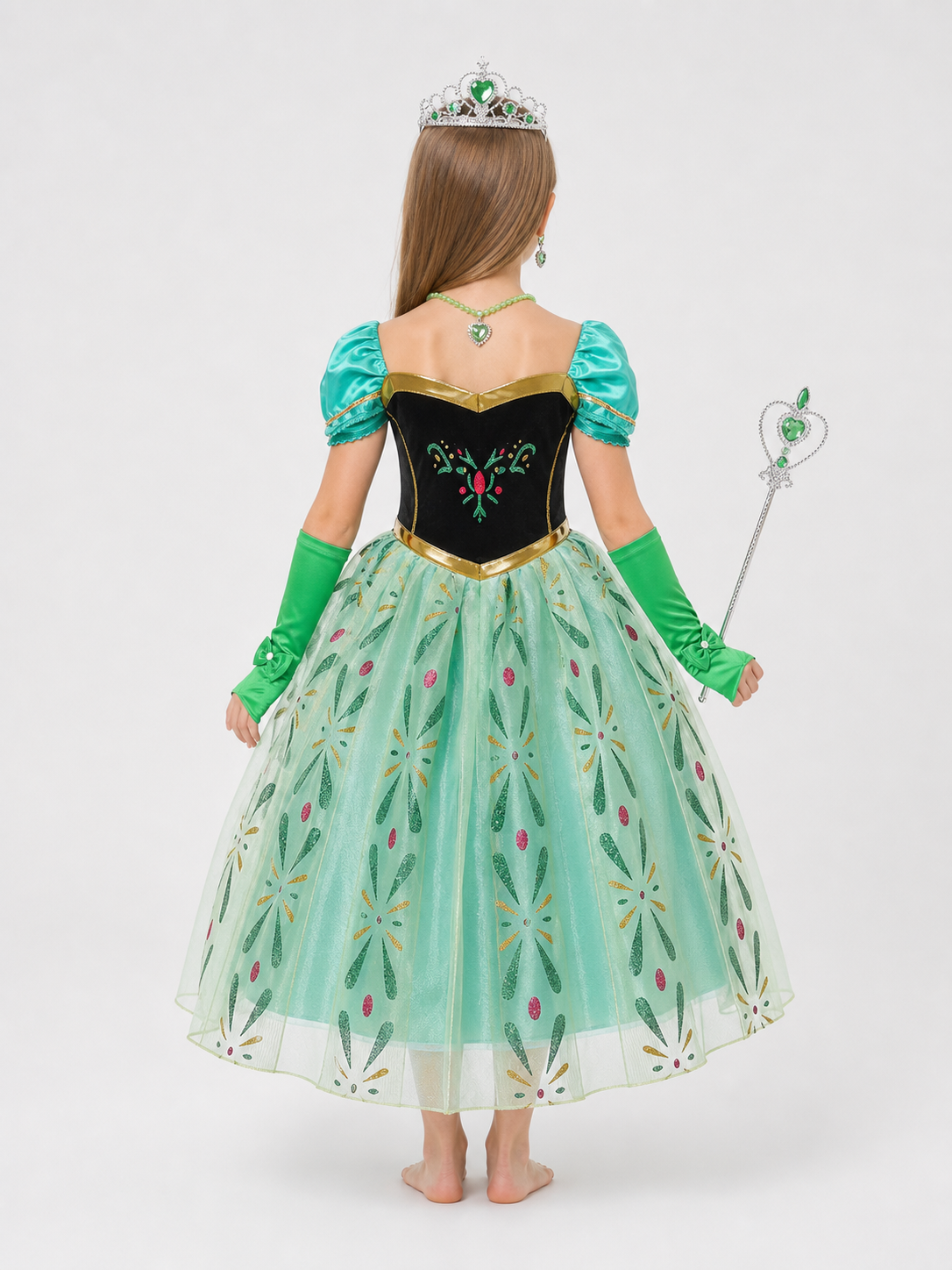 Children’s Snow Queen Costume with Crown and Accessories back view