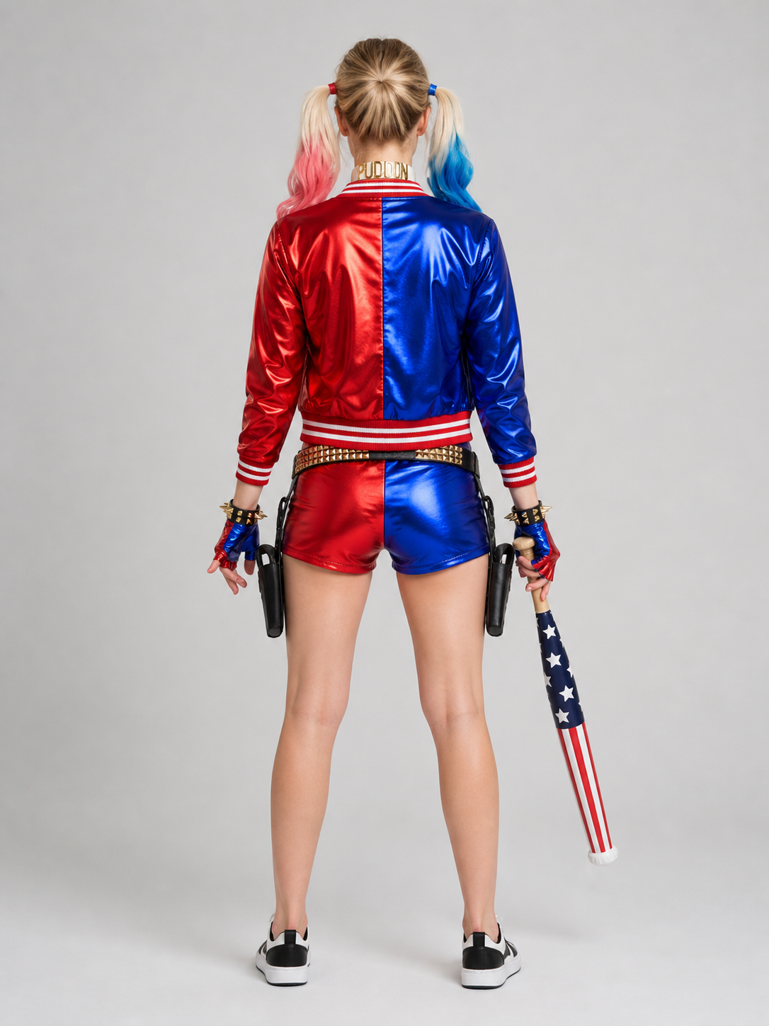 Harley Quinn Cosplay Costume Set with Wig back view
