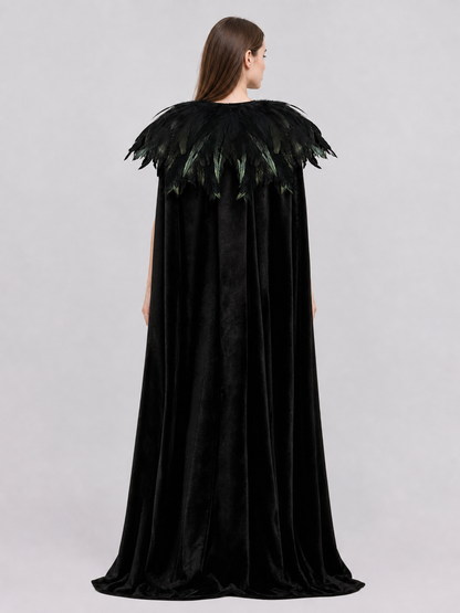 Black Velvet Feather Cape