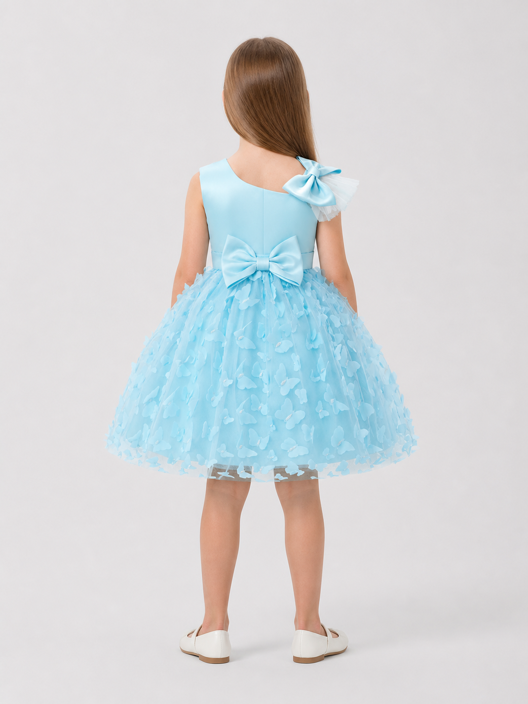 Children’s One-Shoulder Tutu Dress with 3D Butterflies back view