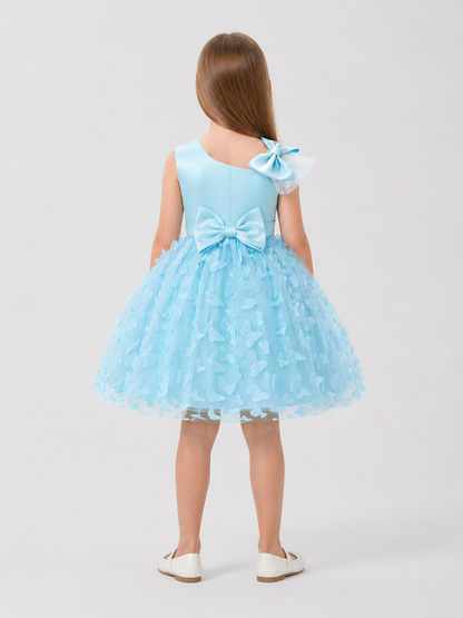 Children’s One-Shoulder Tutu Dress with 3D Butterflies back view