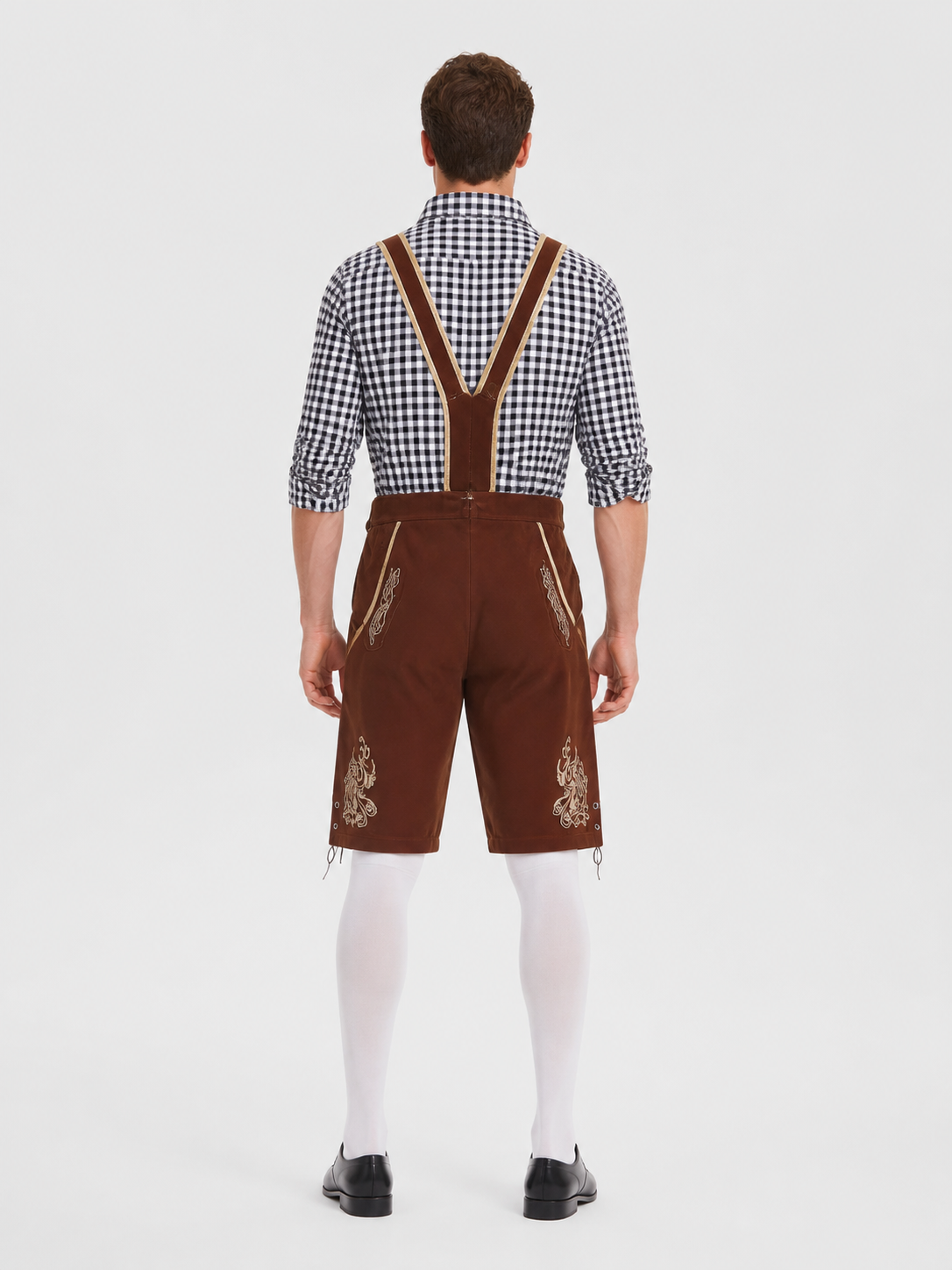 Bavarian Shorts with Suspenders and Gold Embroidery back view