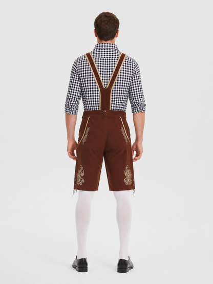 Bavarian Shorts with Suspenders and Gold Embroidery back view