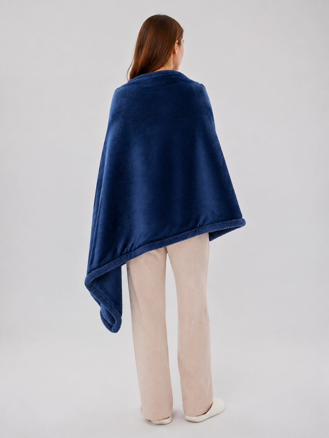 dark blue waterproof_reversible_sherpa_flannel_pet_blanket product image 4