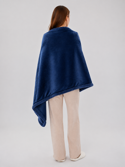 dark blue waterproof_reversible_sherpa_flannel_pet_blanket product image 4