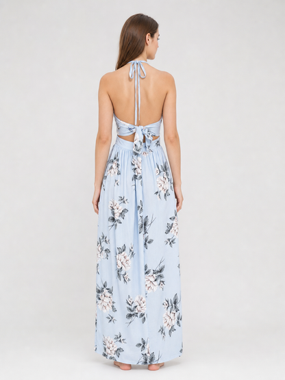 Maxi Dress with Floral Print and V-Neck