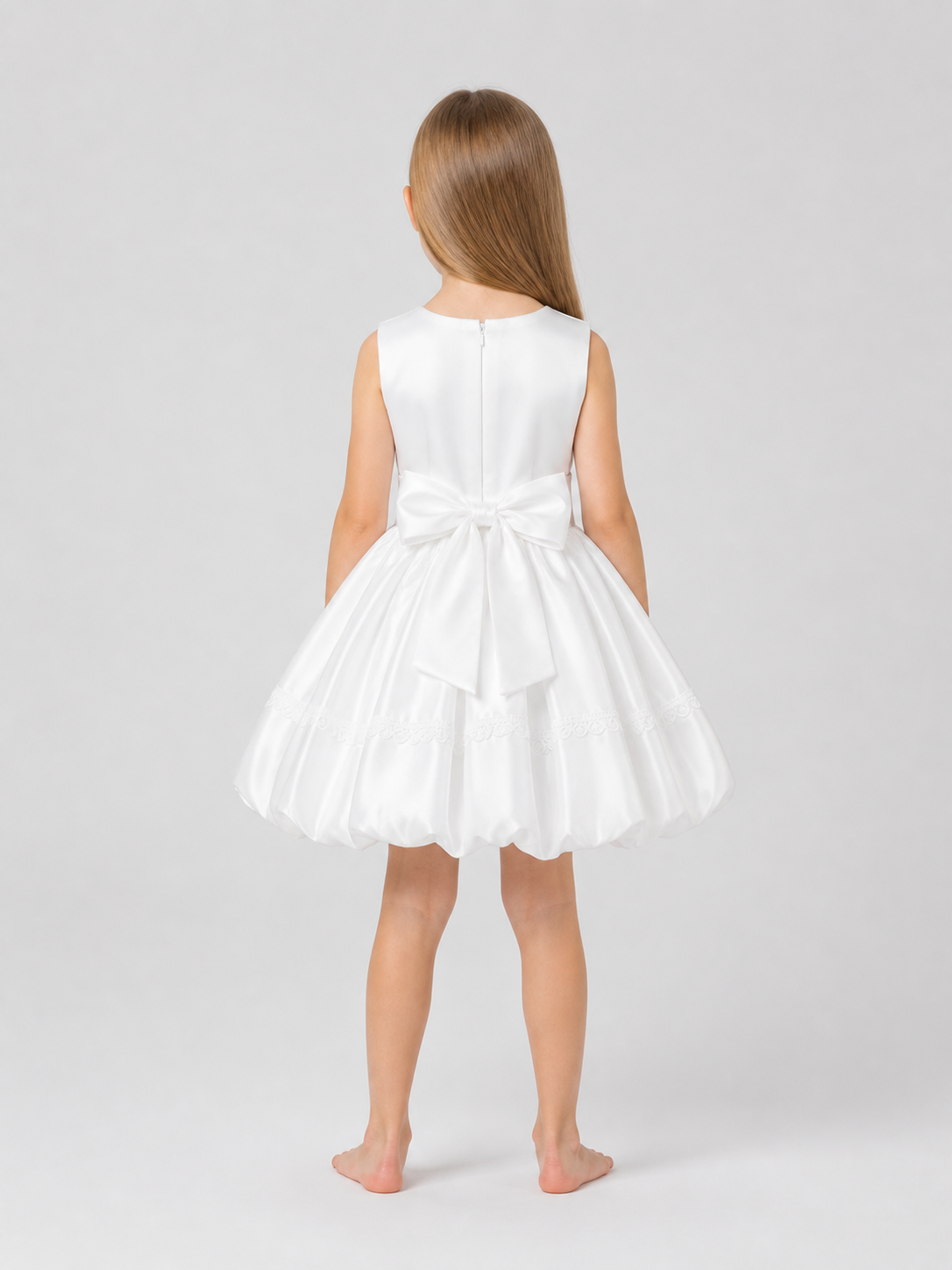 Fluffy White Princess Dress with Lace back view