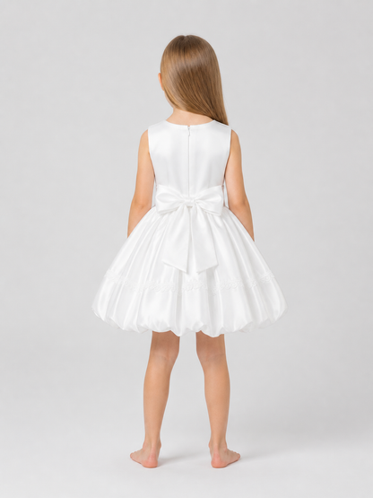 Fluffy White Princess Dress with Lace back view