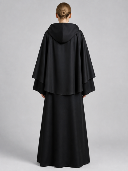 Black Hooded Costume Cloak with Zipper