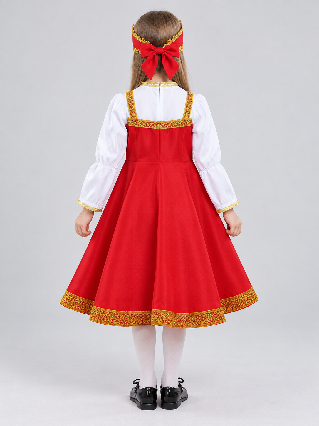 Russian Folk Costume: Red Dress and Headpiece