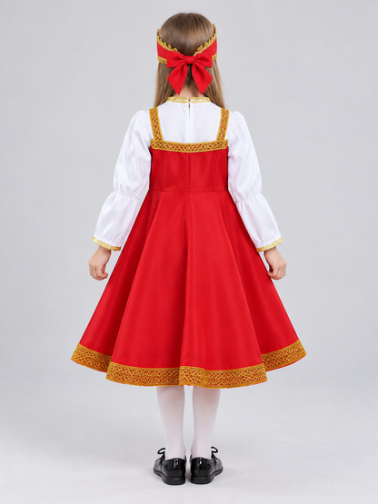 Russian Folk Costume: Red Dress and Headpiece