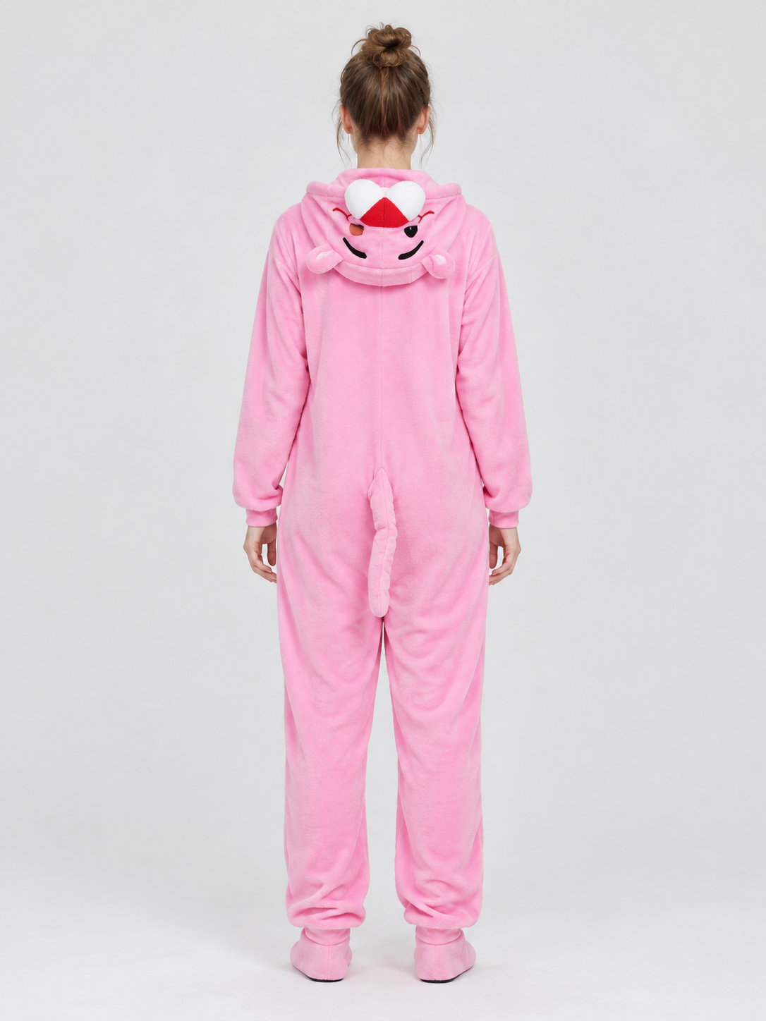 Pink Hooded Pajama Jumpsuit with Ears and Tail