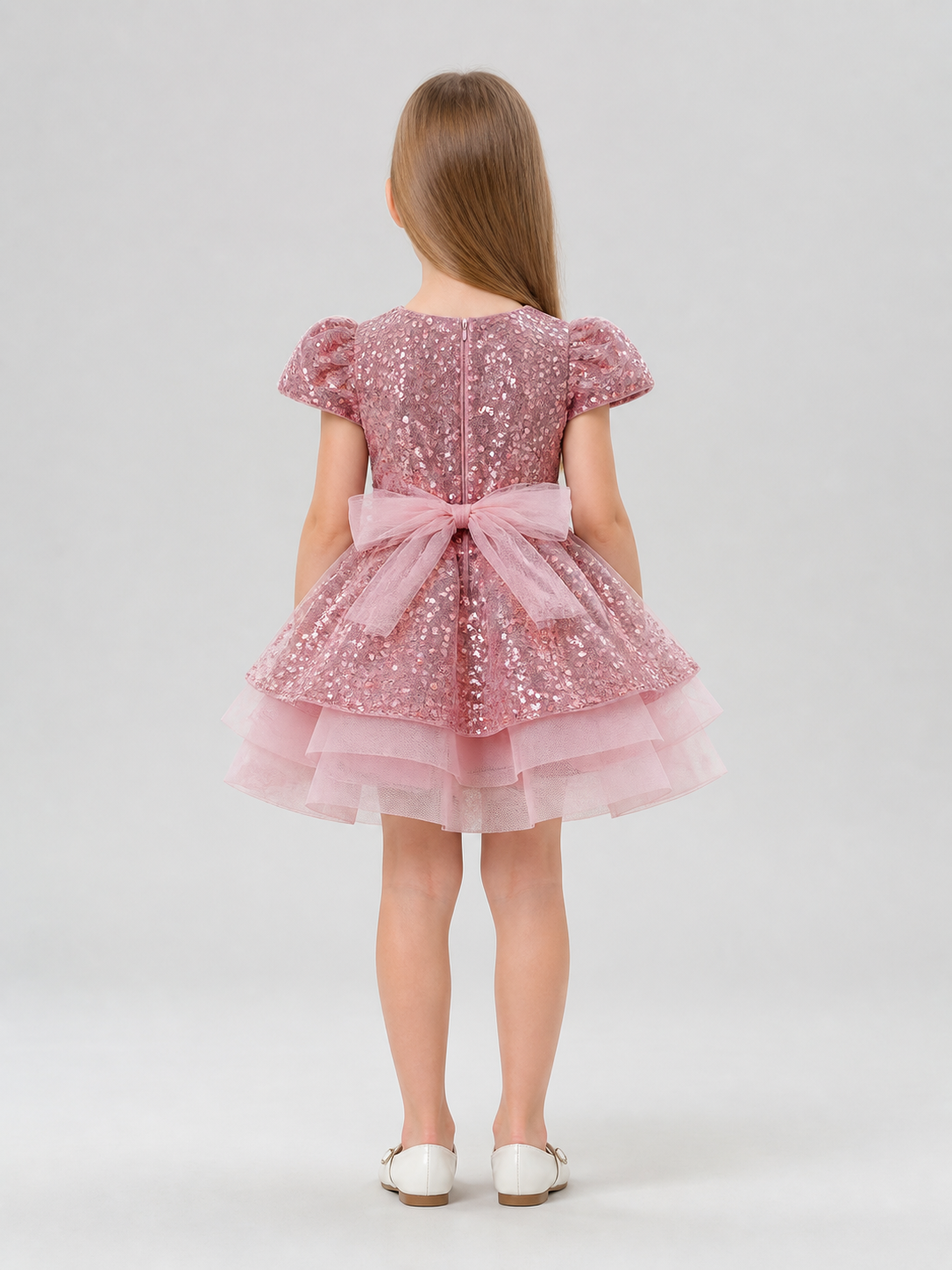 Girls' Sequin Party Dress with Bow for Birthdays back view