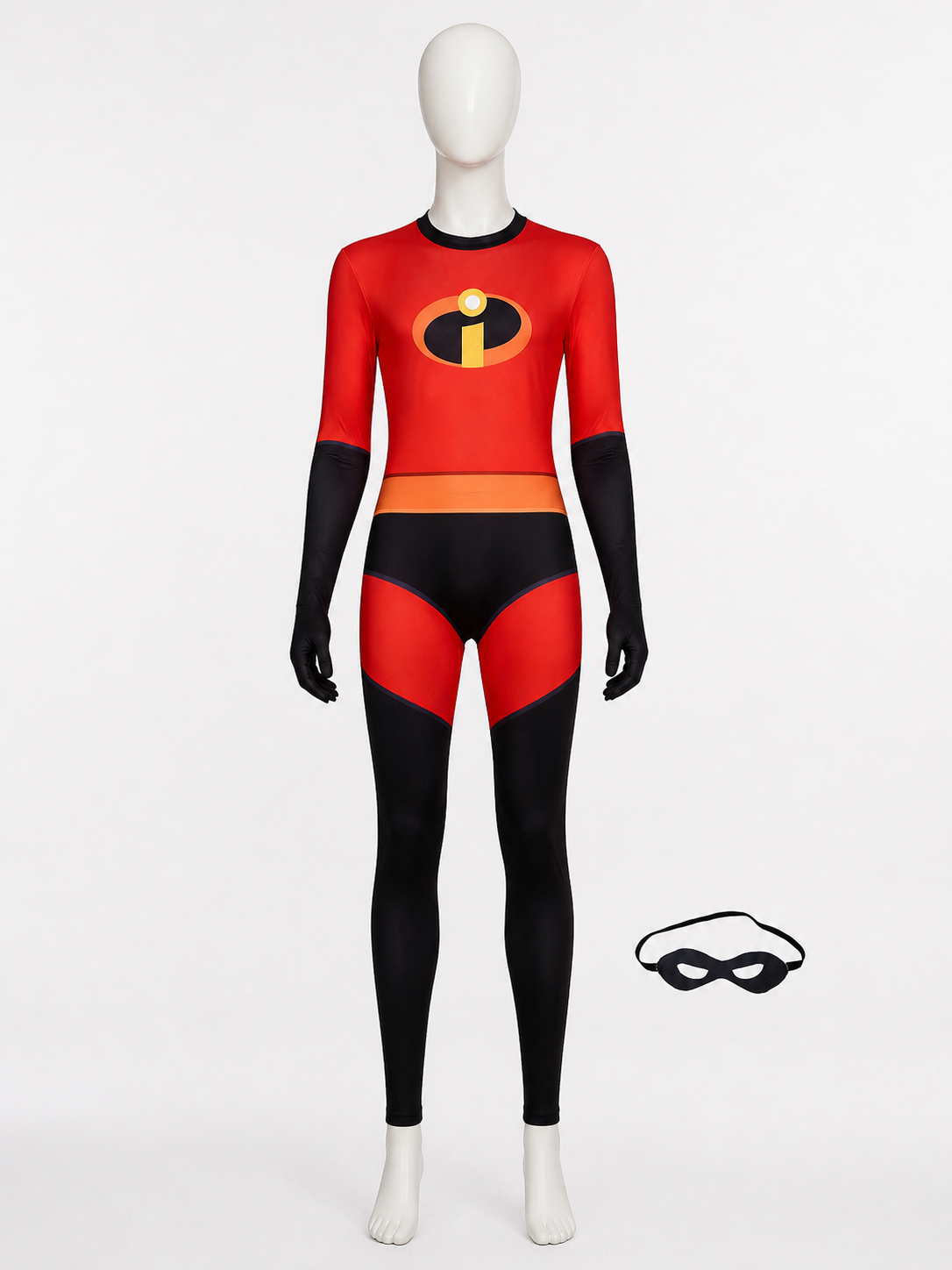 Red Black Superhero Bodysuit Costume with Mask for Halloween Cosplay back view