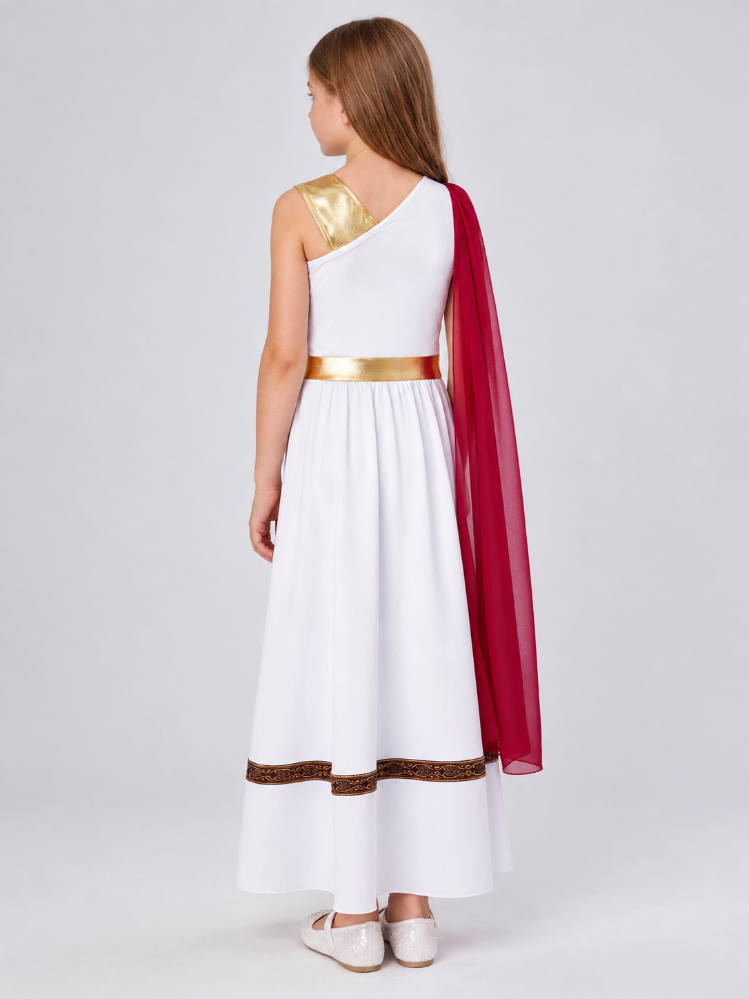 Carnival Dress with Burgundy Cape and Gold Belt