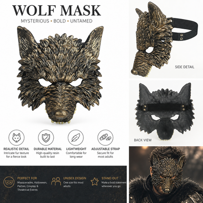 1pc Halloween Wolf Face Mask, Sculpted Fur Texture, Open Eyes, Cosplay Party