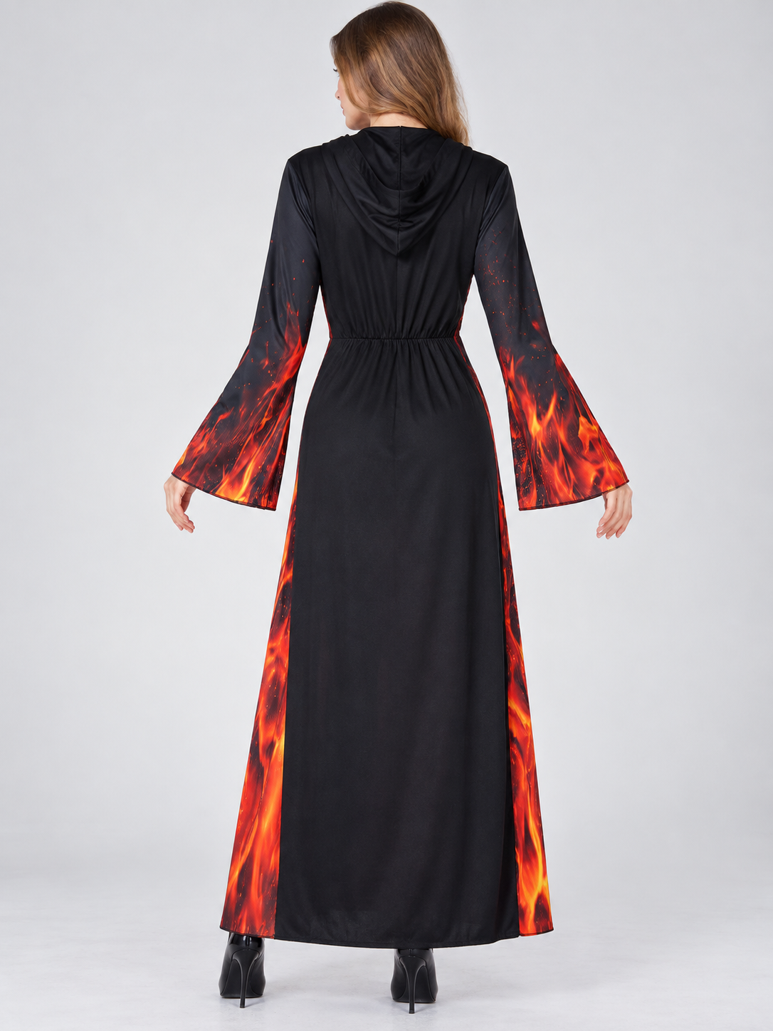 Carnival Dress with Hood, Black with Flame Print