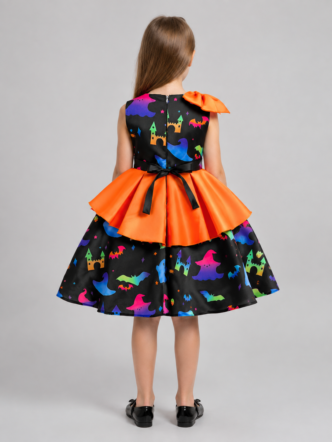 Children's Carnival Dress with an Orange Bow back view