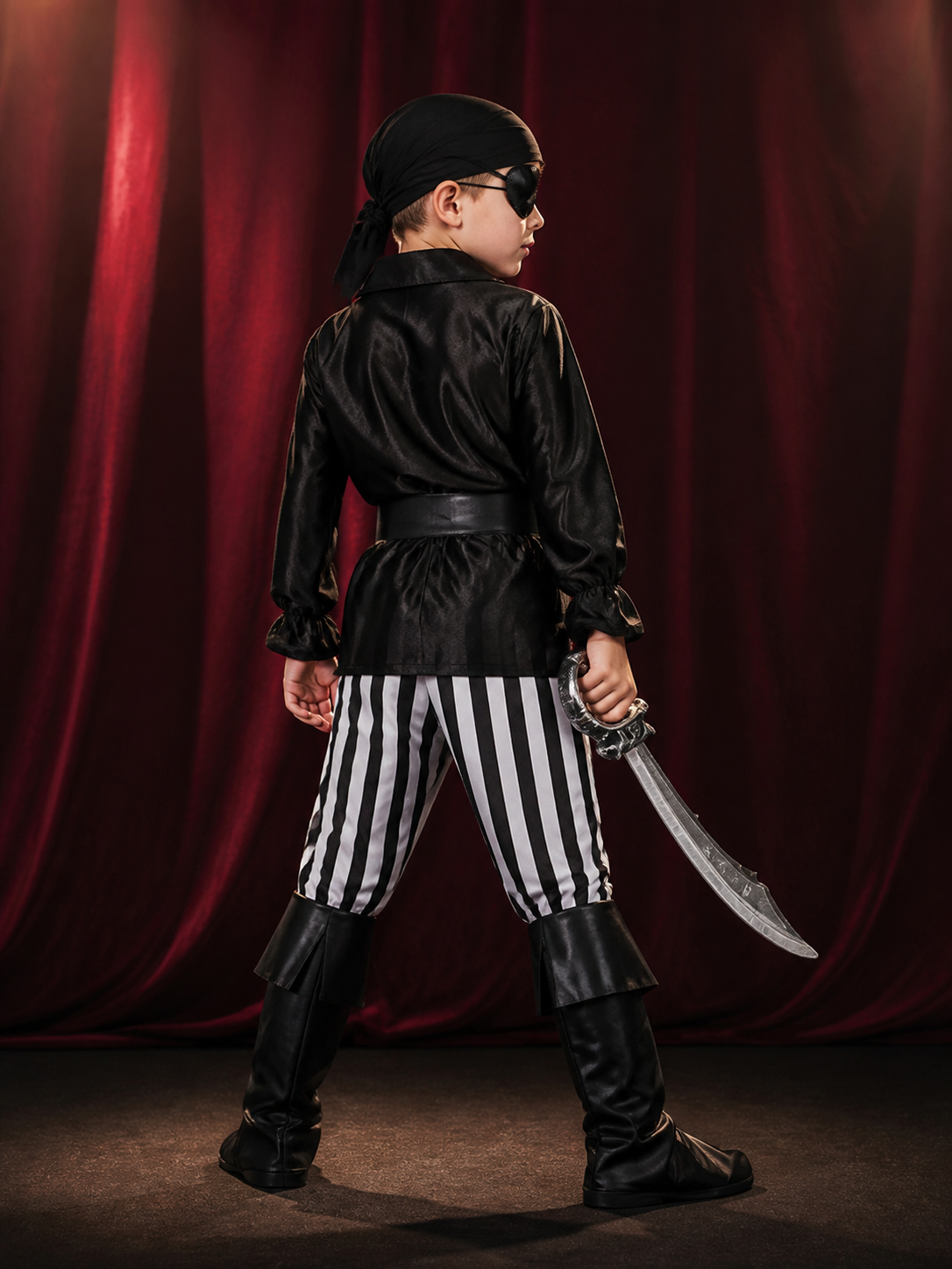 Boys Pirate Halloween Costume Set, Includes Belt and Eye Patch back view