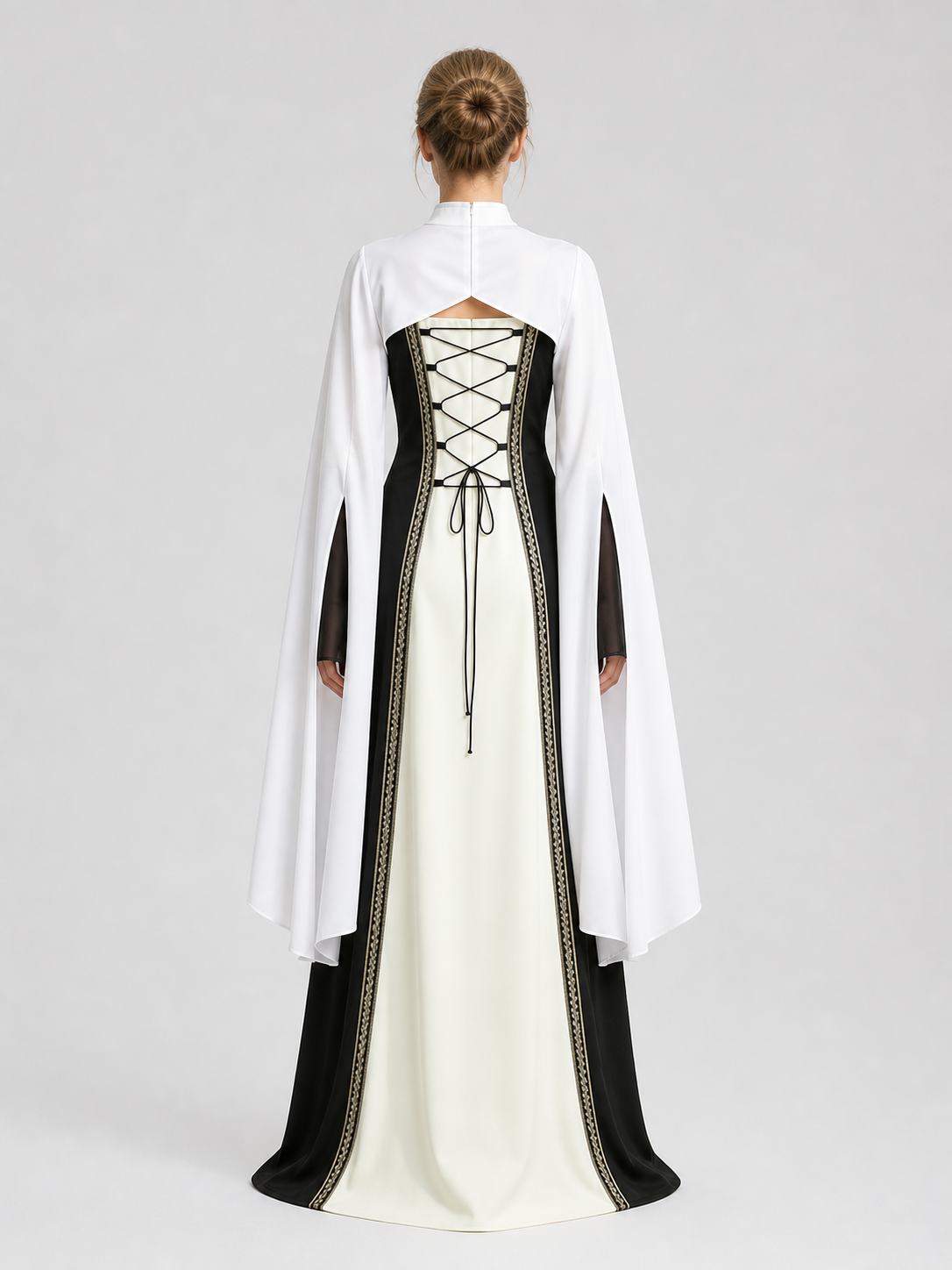 Retro Dress with Cape, Medieval Costume back view