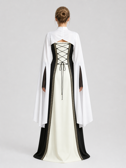 Retro Dress with Cape, Medieval Costume back view
