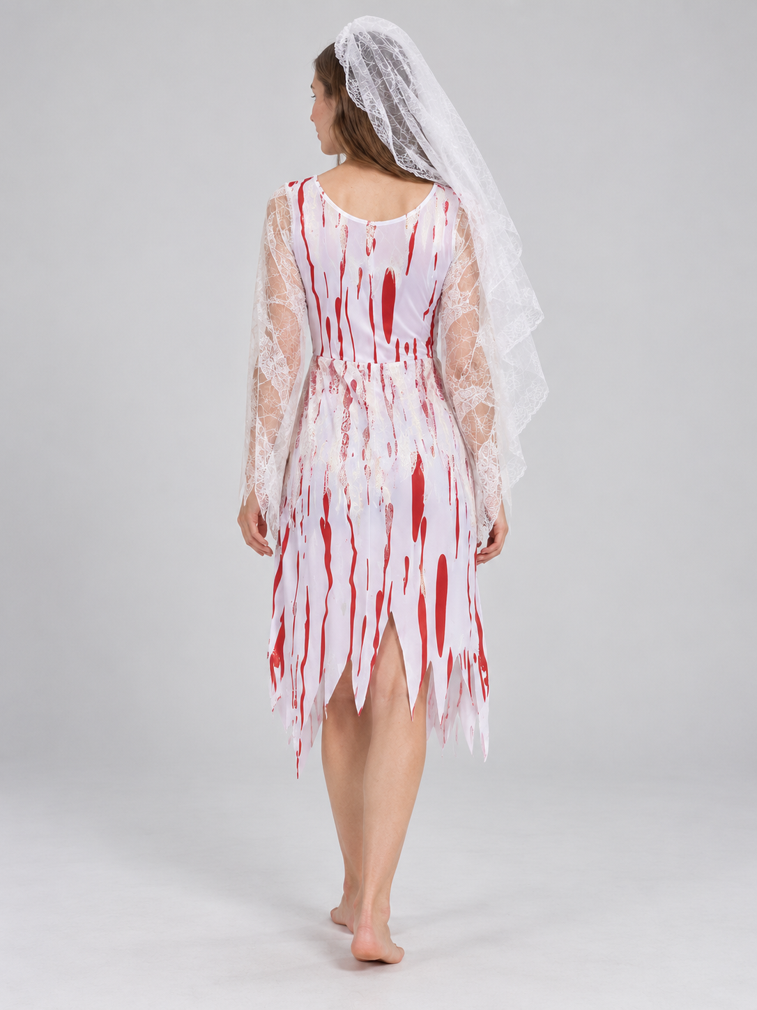 Carnival Costume with Dress, Veil, and Red Stains