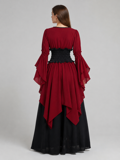Burgundy Theatrical Dress with a Black Skirt back view