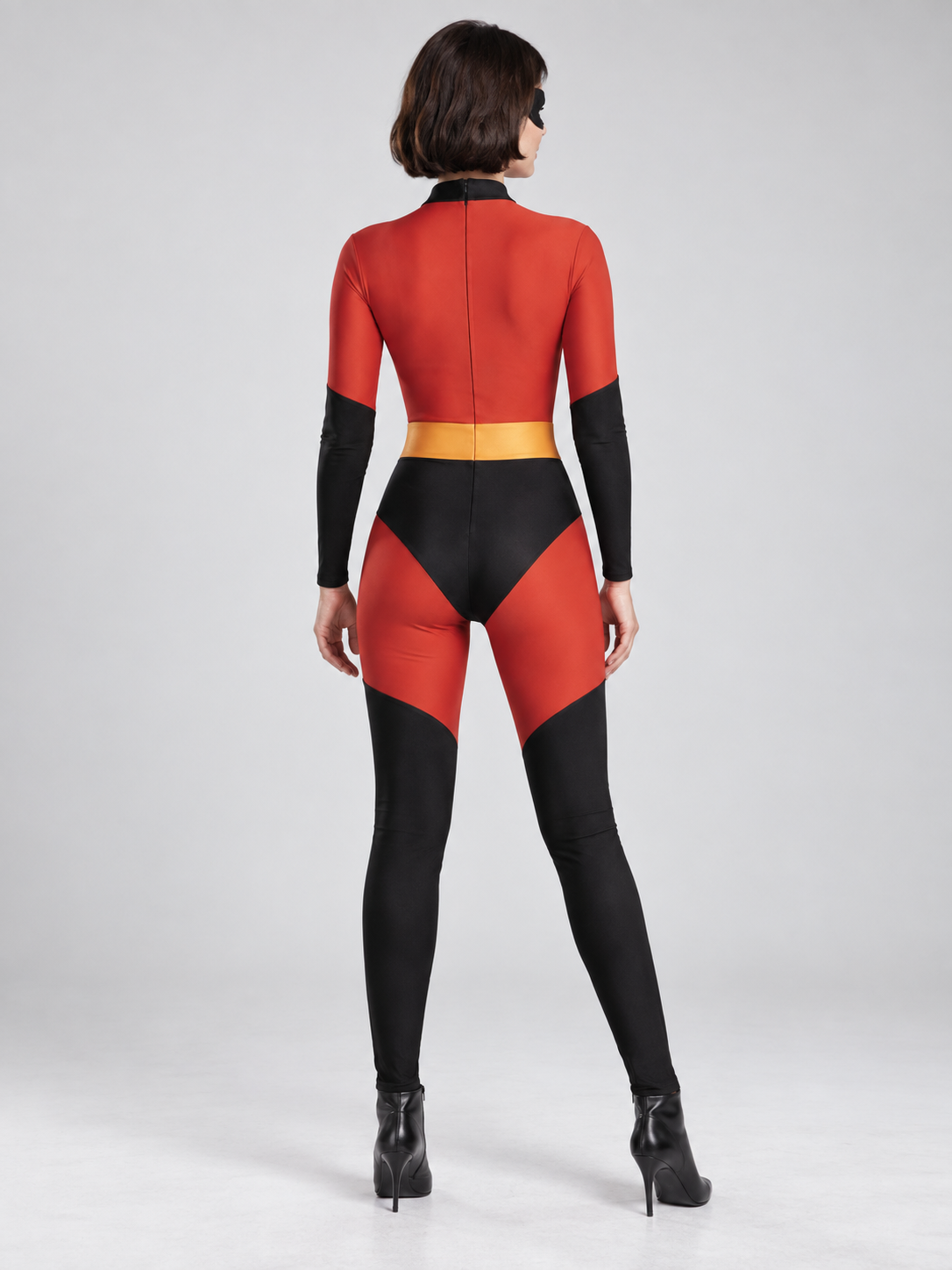 Red and Black Superhero Costume with Yellow Belt and Mask