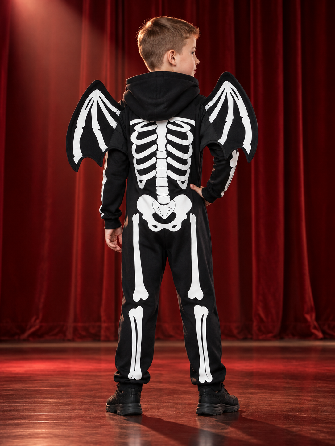 Kids' Skeleton Carnival Costume with Hood and Wings