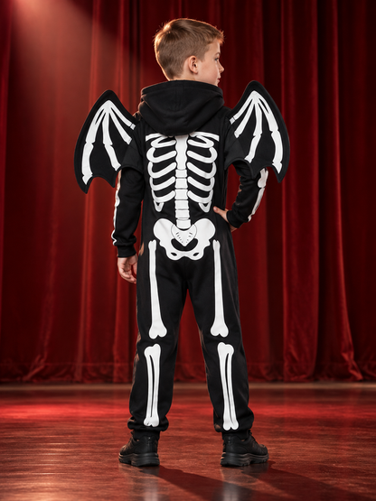 Kids' Skeleton Carnival Costume with Hood and Wings