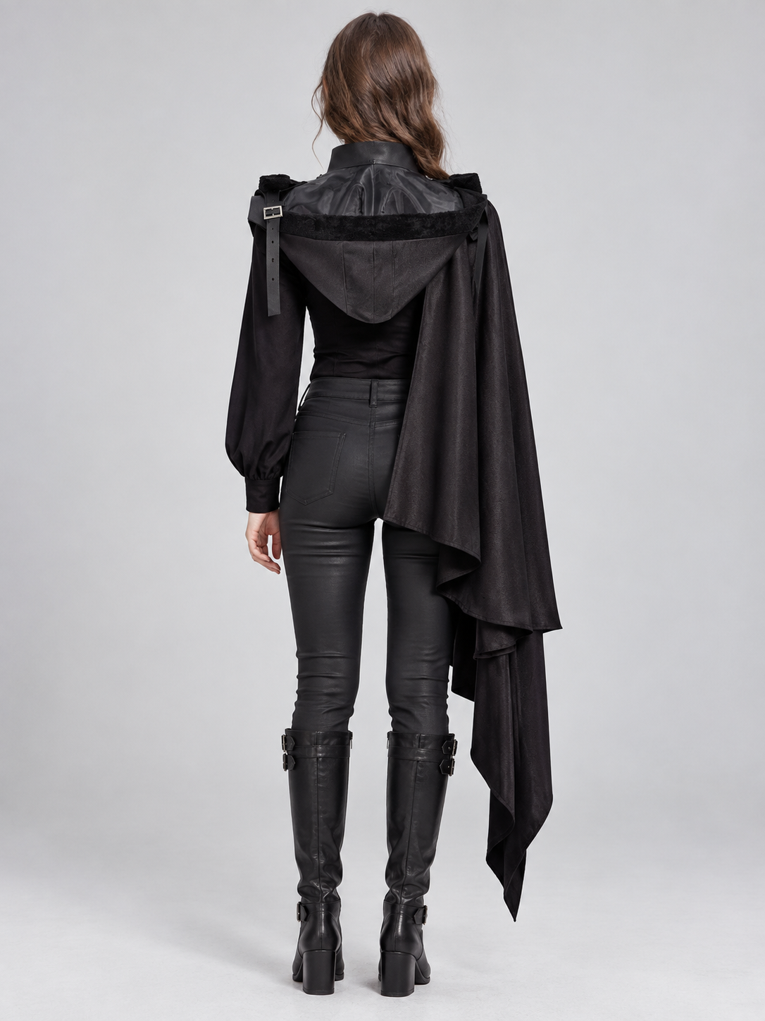 Medieval Black Cape with High Collar
