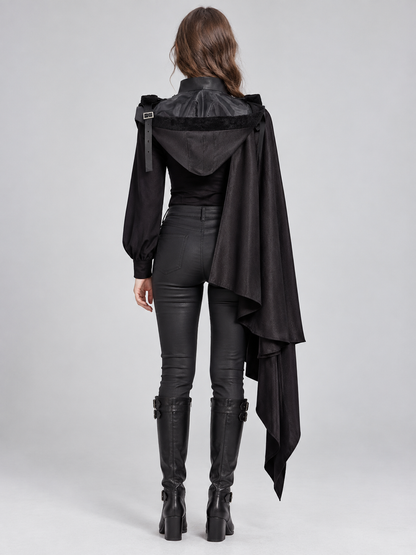 Medieval Black Cape with High Collar