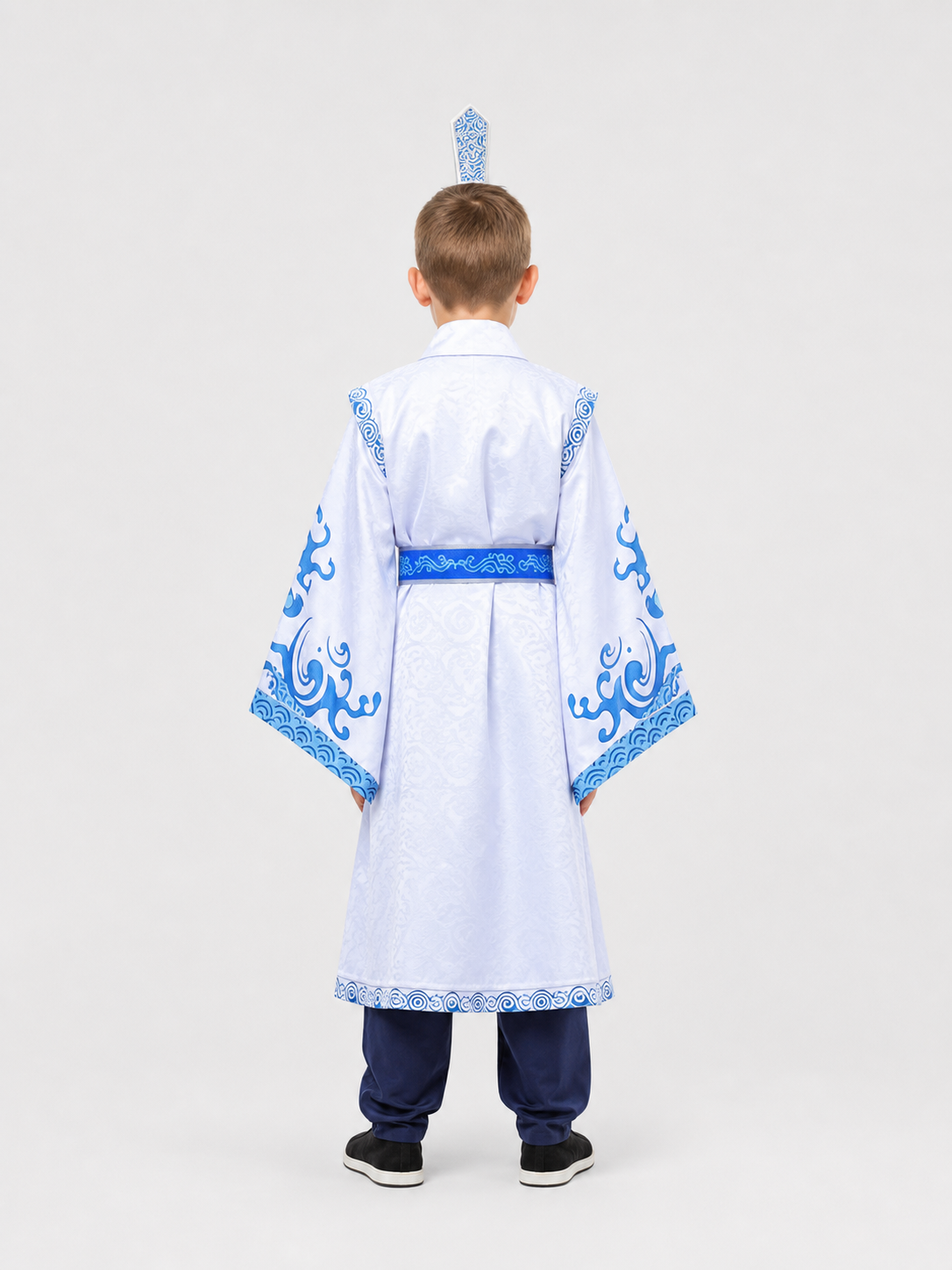 Ao Bing Cosplay Costume, White Robe with Blue Patterns back view