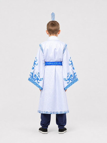Ao Bing Cosplay Costume, White Robe with Blue Patterns back view