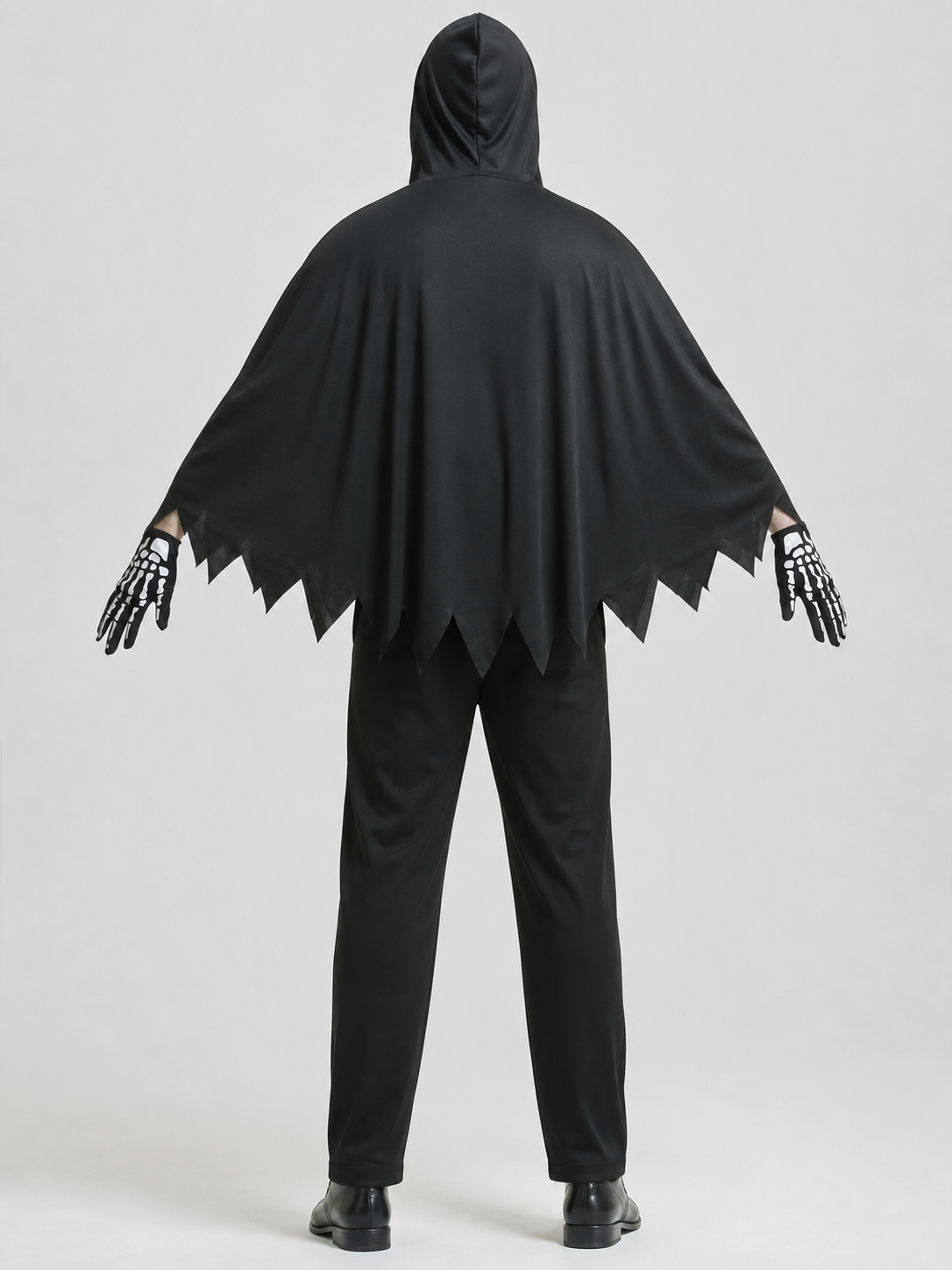 Skeleton Costume with Hood and Jagged Hem
