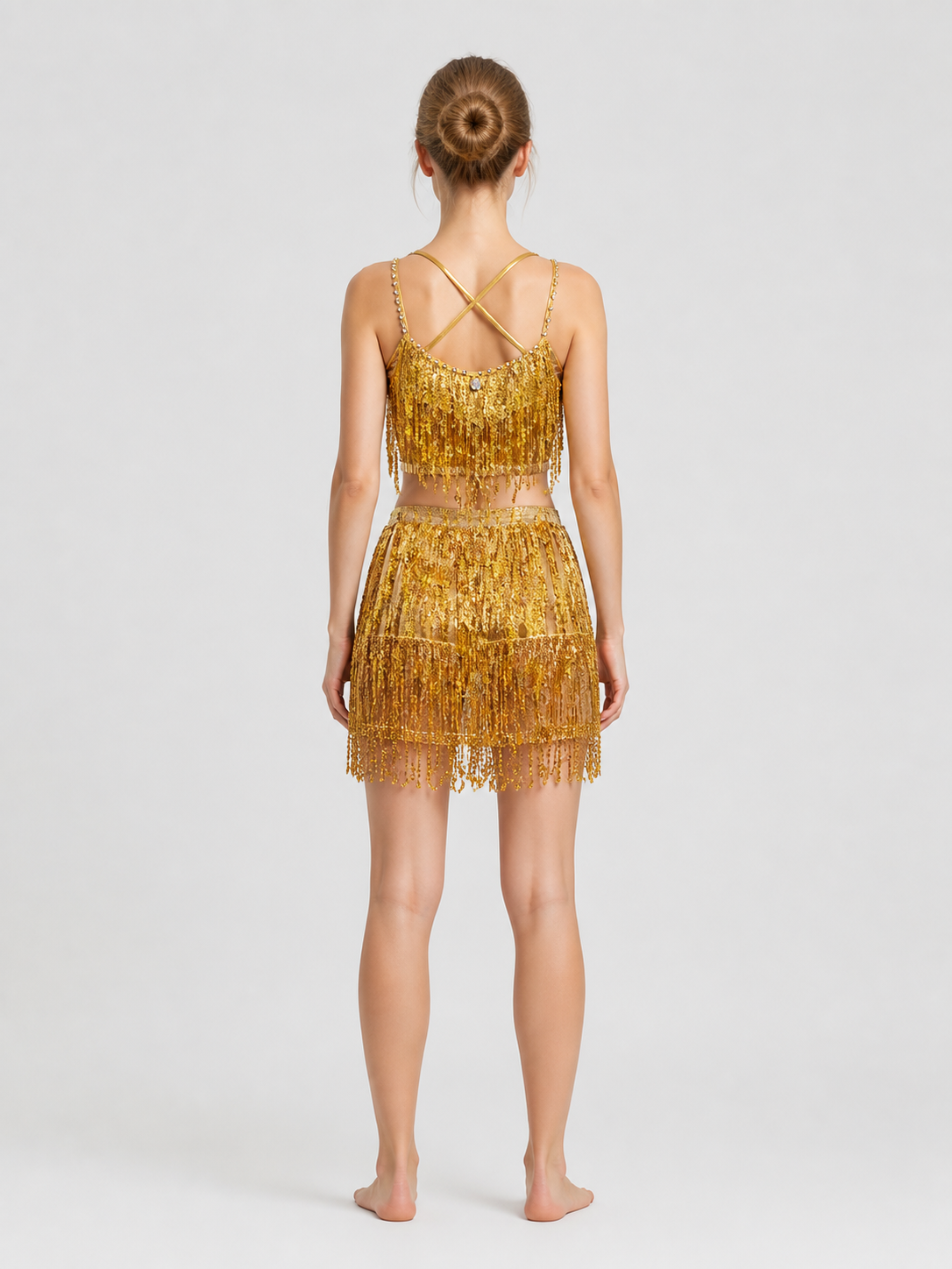 Stage Costume: Sequin and Fringe Top and Skirt back view