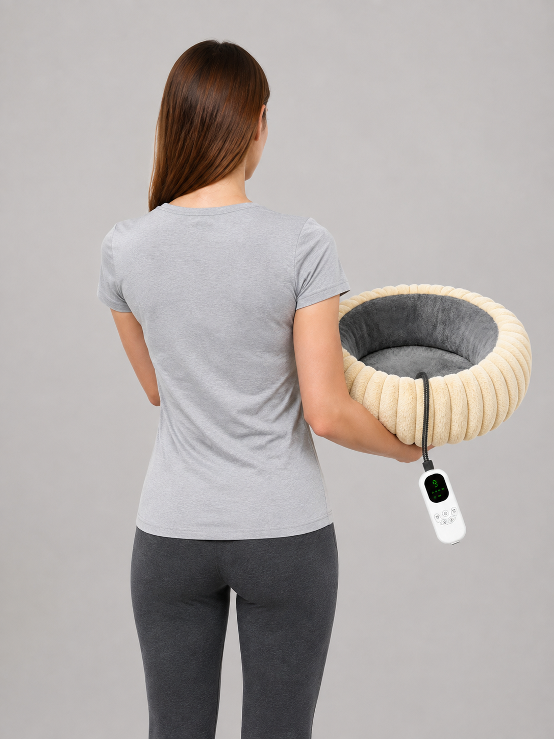 Round Heated Pet Bed back view