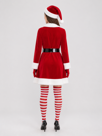Christmas dress with hat, belt, gloves, and socks back view
