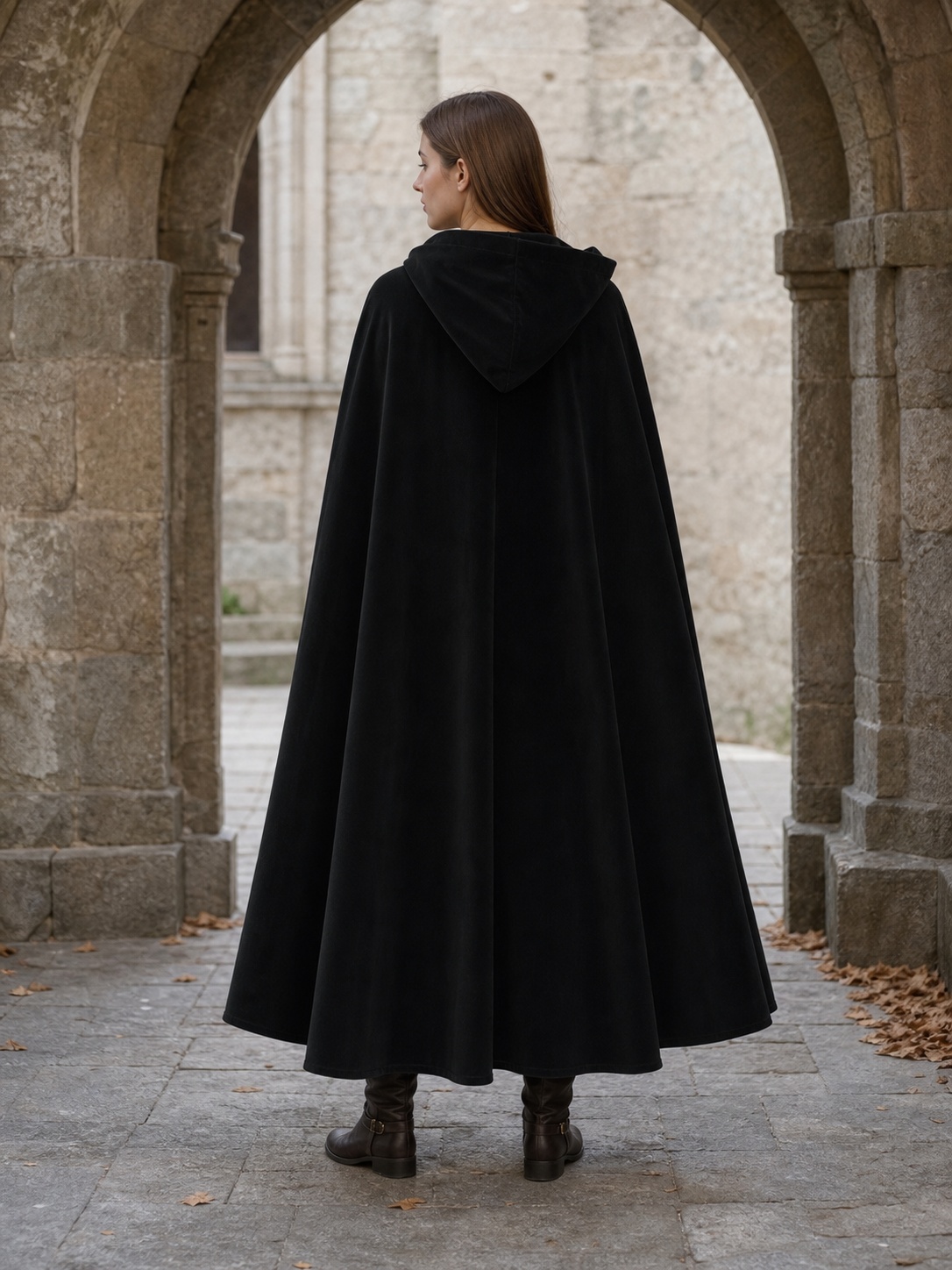 Black costume cloak with a large hood
