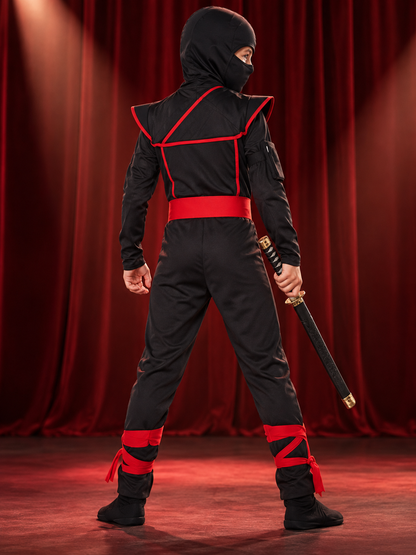 Kids' Ninja Costume Black with Red Trim, Mask, Belt